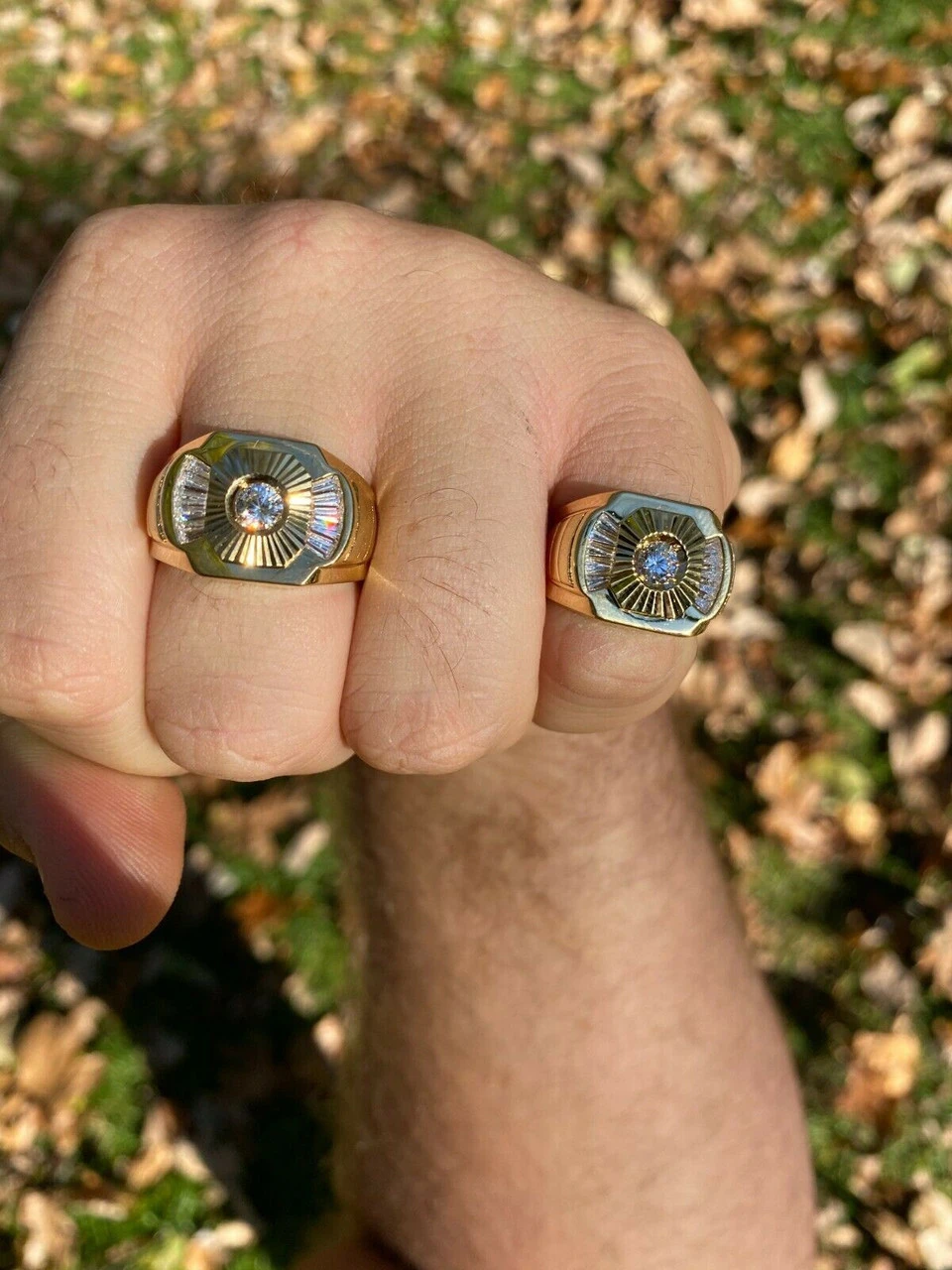 Mens Real 925 Silver & 14k Yellow Gold Iced Baguette Diamond Custom Ring Sz 7-13 8 Mens Real 925 Silver & 14k Yellow Gold Iced Baguette Diamond Custom Ring Sz 7-13 - Image 6