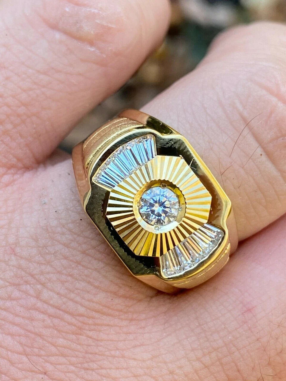 Mens Real 925 Silver & 14k Yellow Gold Iced Baguette Diamond Custom Ring Sz 7-13 4 Mens Real 925 Silver & 14k Yellow Gold Iced Baguette Diamond Custom Ring Sz 7-13 - Image 2