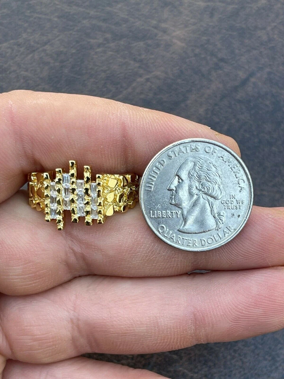 Mens REAL 925 Sterling Silver & 14k Gold Nugget Ring Baguette Iced Hip Hop Ring 12 Mens REAL 925 Sterling Silver & 14k Gold Nugget Ring Baguette Iced Hip Hop Ring - Image 10