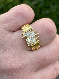 Mens REAL 925 Sterling Silver & 14k Gold Nugget Ring Baguette Iced Hip Hop Ring 16 Mens REAL 925 Sterling Silver & 14k Gold Nugget Ring Baguette Iced Hip Hop Ring -Harlem Bling Shop italiano silver inc mens real 925 sterling silver and 14k gold nugget ring baguette iced hip hop ring 16623.1664398796