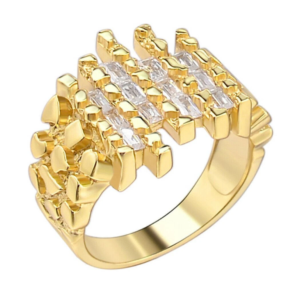 Mens REAL 925 Sterling Silver & 14k Gold Nugget Ring Baguette Iced Hip Hop Ring 11 Mens REAL 925 Sterling Silver & 14k Gold Nugget Ring Baguette Iced Hip Hop Ring - Image 9