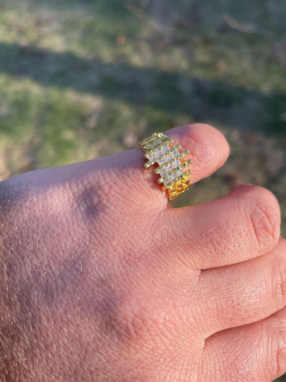 Mens REAL 925 Sterling Silver & 14k Gold Nugget Ring Baguette Iced Hip Hop Ring 8 Mens REAL 925 Sterling Silver & 14k Gold Nugget Ring Baguette Iced Hip Hop Ring - Image 6