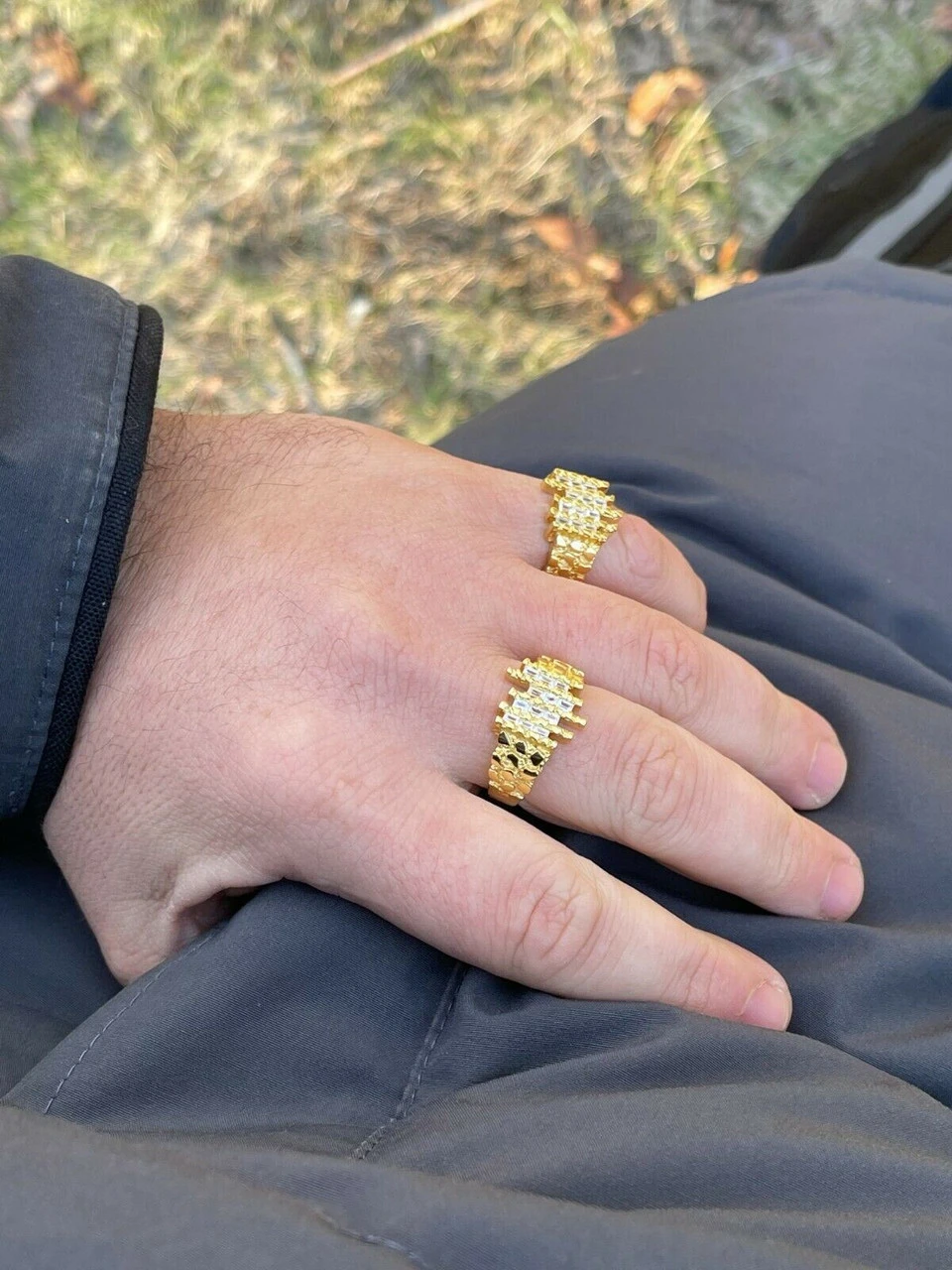 Mens REAL 925 Sterling Silver & 14k Gold Nugget Ring Baguette Iced Hip Hop Ring 6 Mens REAL 925 Sterling Silver & 14k Gold Nugget Ring Baguette Iced Hip Hop Ring - Image 4