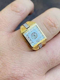 Mens Real 925 Sterling Silver & 14k Yellow Gold Iced Baguette Statement Ring -Harlem Bling Shop italiano silver inc mens real 925 sterling silver and 14k yellow gold iced baguette statement ring 07286.1664379684