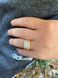 Mens Real 925 Sterling Silver & 14k Yellow Gold Iced Baguette Statement Ring -Harlem Bling Shop italiano silver inc mens real 925 sterling silver and 14k yellow gold iced baguette statement ring 08933.1664399422