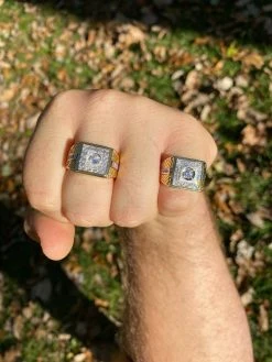 Mens Real 925 Sterling Silver & 14k Yellow Gold Iced Baguette Statement Ring -Harlem Bling Shop italiano silver inc mens real 925 sterling silver and 14k yellow gold iced baguette statement ring 12443.1664397506