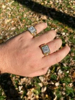 Mens Real 925 Sterling Silver & 14k Yellow Gold Iced Baguette Statement Ring -Harlem Bling Shop italiano silver inc mens real 925 sterling silver and 14k yellow gold iced baguette statement ring 38004.1664389800