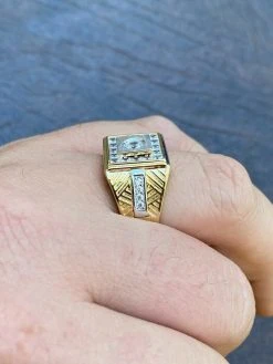 Mens Real 925 Sterling Silver & 14k Yellow Gold Iced Baguette Statement Ring -Harlem Bling Shop italiano silver inc mens real 925 sterling silver and 14k yellow gold iced baguette statement ring 43493.1664393999