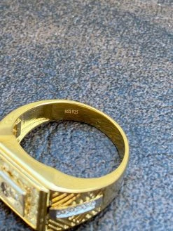 Mens Real 925 Sterling Silver & 14k Yellow Gold Iced Baguette Statement Ring -Harlem Bling Shop italiano silver inc mens real 925 sterling silver and 14k yellow gold iced baguette statement ring 50443.1664377955