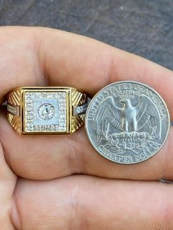 Mens Real 925 Sterling Silver & 14k Yellow Gold Iced Baguette Statement Ring -Harlem Bling Shop italiano silver inc mens real 925 sterling silver and 14k yellow gold iced baguette statement ring 95641.1664376987