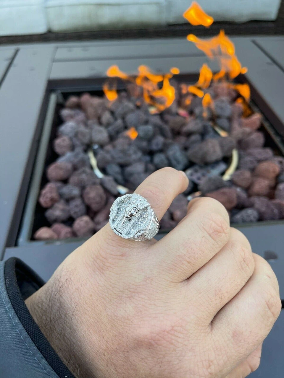 Men's Real 925 Sterling Silver Egyptian King Pharaoh Iced Ring Baguette Diamond 4 Men's Real 925 Sterling Silver Egyptian King Pharaoh Iced Ring Baguette Diamond - Image 2