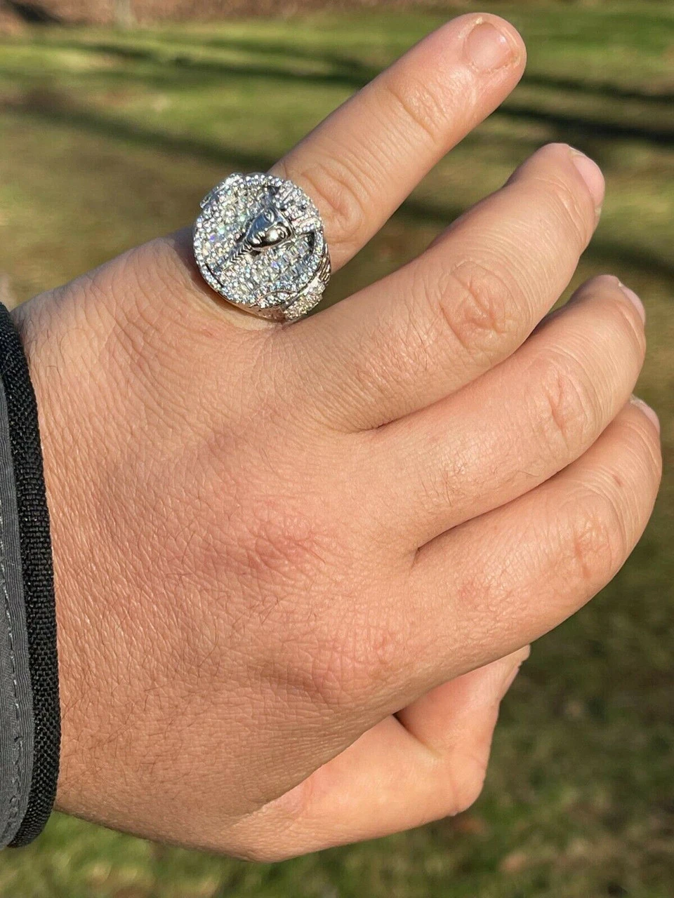 Men's Real 925 Sterling Silver Egyptian King Pharaoh Iced Ring Baguette Diamond 9 Men's Real 925 Sterling Silver Egyptian King Pharaoh Iced Ring Baguette Diamond - Image 7