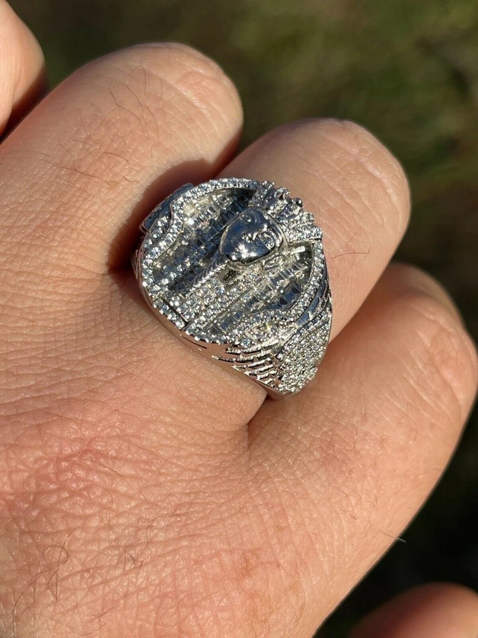Men's Real 925 Sterling Silver Egyptian King Pharaoh Iced Ring Baguette Diamond 11 Men's Real 925 Sterling Silver Egyptian King Pharaoh Iced Ring Baguette Diamond - Image 9