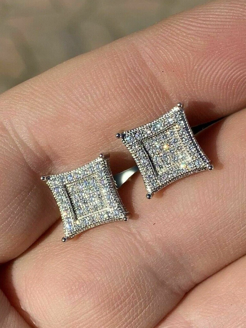 Men's Real 925 Sterling Silver MOISSANITE Iced Kite Earrings Pass Diamond Tester 4 Men's Real 925 Sterling Silver MOISSANITE Iced Kite Earrings Pass Diamond Tester - Image 2