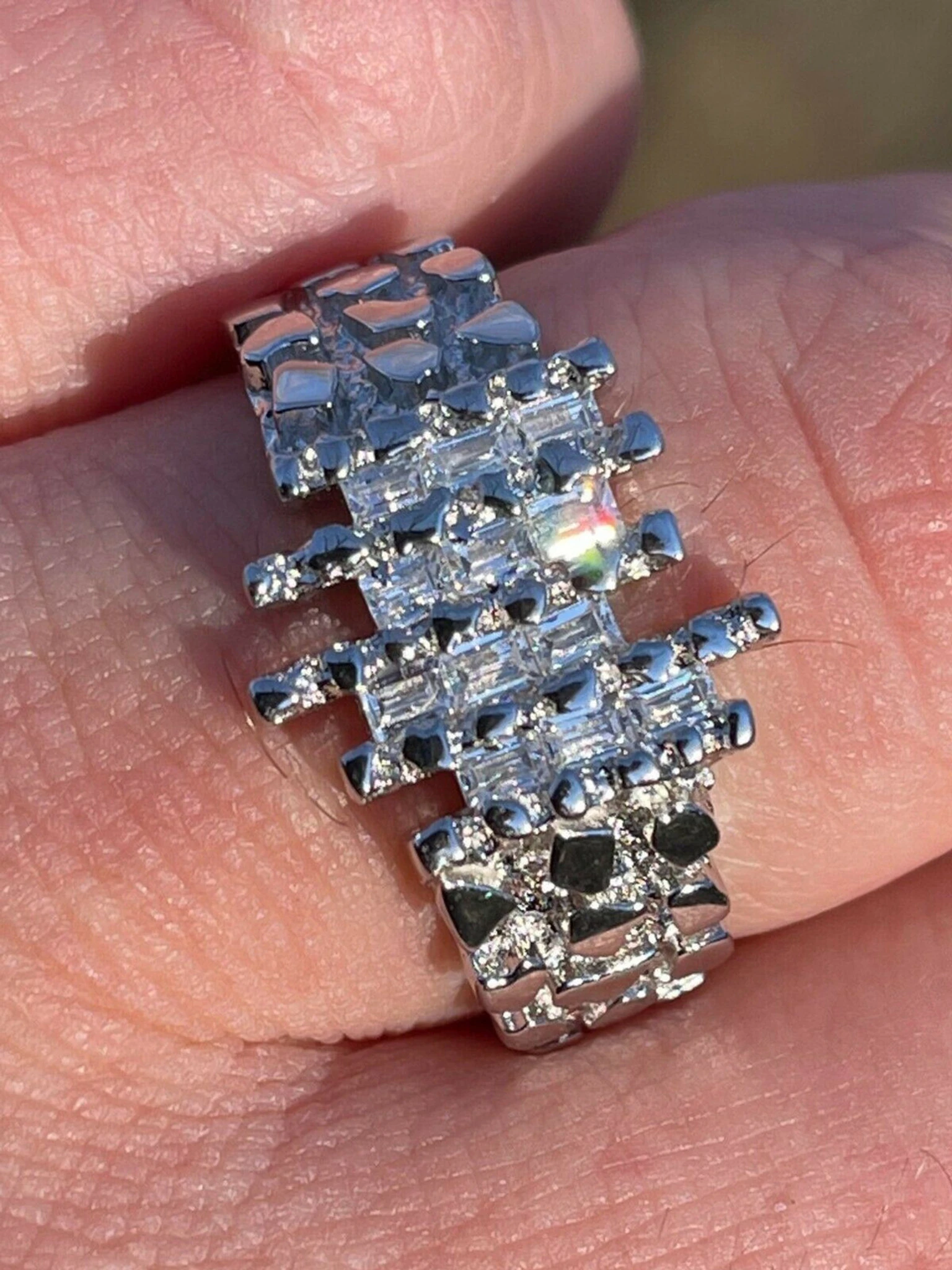 Mens REAL 925 Sterling Silver Nugget Ring Baguette Iced Drip Diamonds Pinky Ring 3 Mens REAL 925 Sterling Silver Nugget Ring Baguette Iced Drip Diamonds Pinky Ring