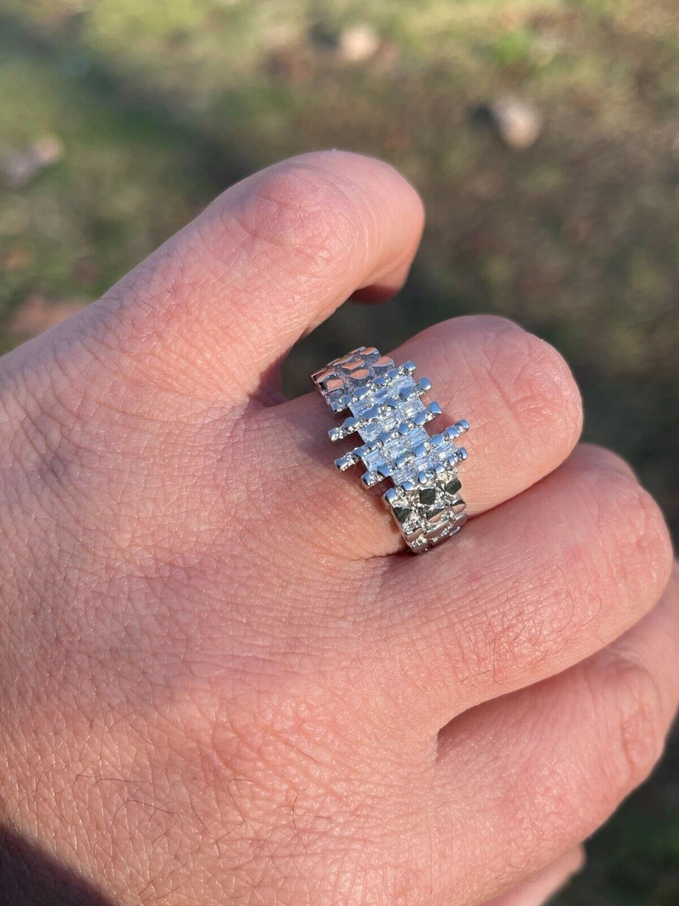 Mens REAL 925 Sterling Silver Nugget Ring Baguette Iced Drip Diamonds Pinky Ring 10 Mens REAL 925 Sterling Silver Nugget Ring Baguette Iced Drip Diamonds Pinky Ring - Image 8