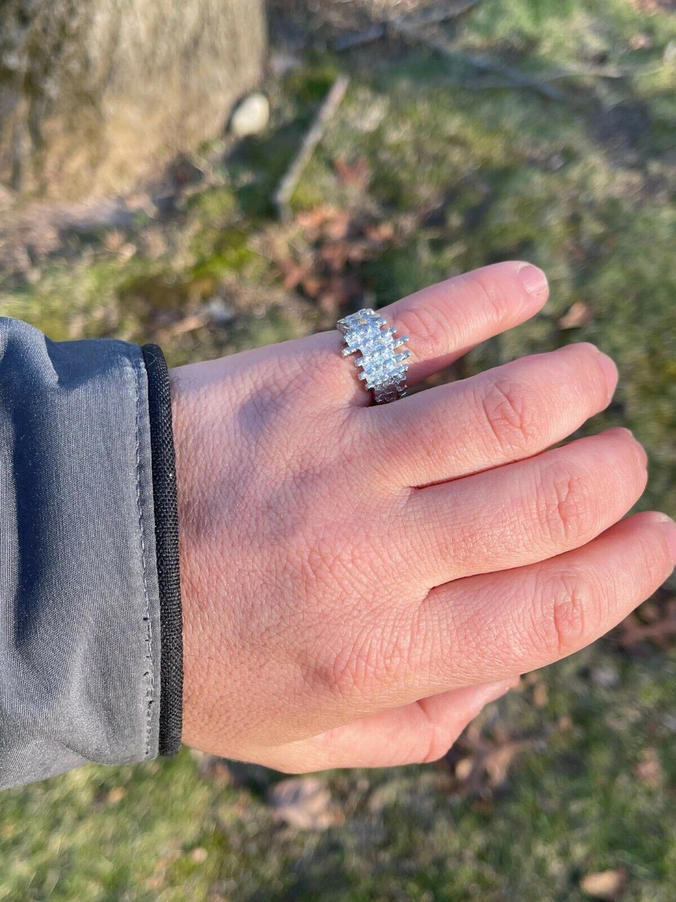 Mens REAL 925 Sterling Silver Nugget Ring Baguette Iced Drip Diamonds Pinky Ring 7 Mens REAL 925 Sterling Silver Nugget Ring Baguette Iced Drip Diamonds Pinky Ring - Image 5