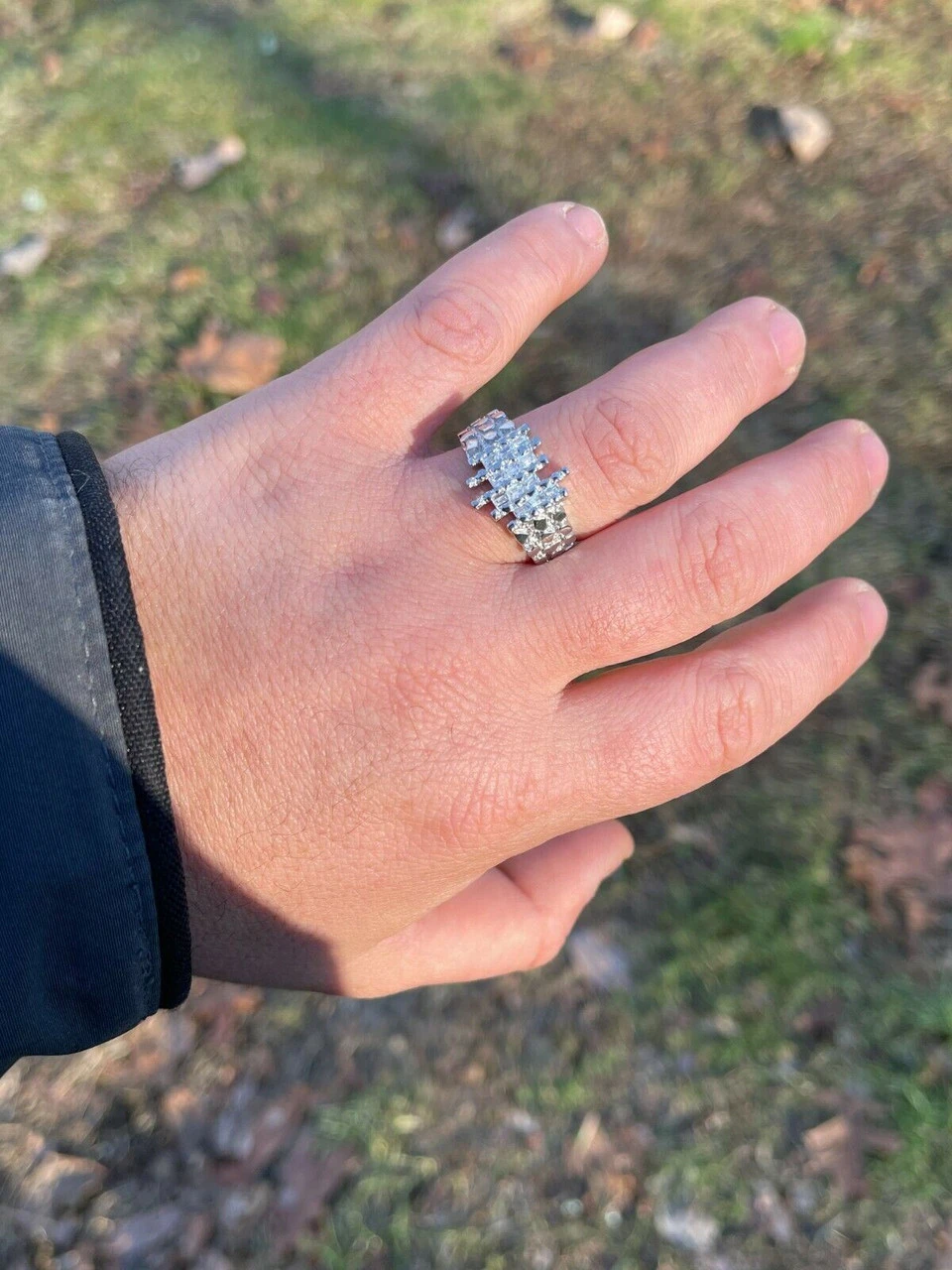 Mens REAL 925 Sterling Silver Nugget Ring Baguette Iced Drip Diamonds Pinky Ring 9 Mens REAL 925 Sterling Silver Nugget Ring Baguette Iced Drip Diamonds Pinky Ring - Image 7