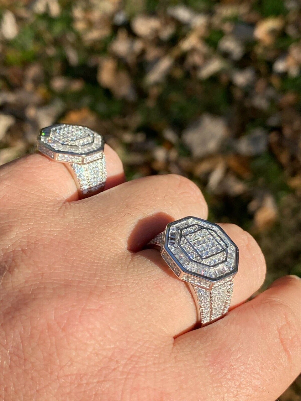 Men's Real Solid 925 Silver Octagonal Hip Hop RING Iced Pinky Baguette Diamond 6 Men's Real Solid 925 Silver Octagonal Hip Hop RING Iced Pinky Baguette Diamond - Image 4