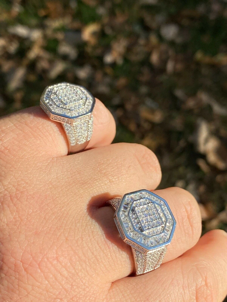 Men's Real Solid 925 Silver Octagonal Hip Hop RING Iced Pinky Baguette Diamond 10 Men's Real Solid 925 Silver Octagonal Hip Hop RING Iced Pinky Baguette Diamond - Image 8