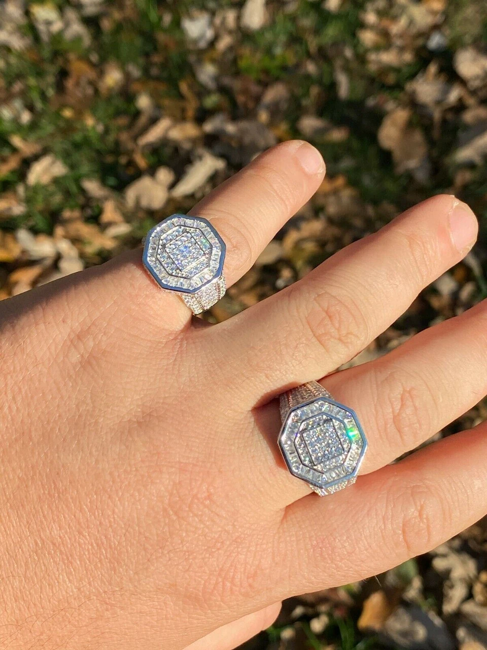 Men's Real Solid 925 Silver Octagonal Hip Hop RING Iced Pinky Baguette Diamond 5 Men's Real Solid 925 Silver Octagonal Hip Hop RING Iced Pinky Baguette Diamond - Image 3