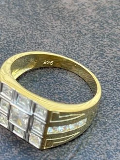 Mens REAL Solid 925 Sterling Silver 10k Gold Finish Iced Baguette Diamond Ring -Harlem Bling Shop italiano silver inc mens real solid 925 sterling silver 10k gold finish iced baguette diamond ring 03953.1664386499