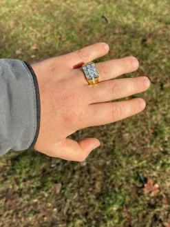 Mens REAL Solid 925 Sterling Silver 10k Gold Finish Iced Baguette Diamond Ring -Harlem Bling Shop italiano silver inc mens real solid 925 sterling silver 10k gold finish iced baguette diamond ring 17571.1664393713