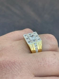 Mens REAL Solid 925 Sterling Silver 10k Gold Finish Iced Baguette Diamond Ring -Harlem Bling Shop italiano silver inc mens real solid 925 sterling silver 10k gold finish iced baguette diamond ring 37603.1664380906