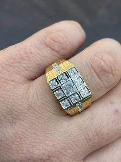 Mens REAL Solid 925 Sterling Silver 10k Gold Finish Iced Baguette Diamond Ring -Harlem Bling Shop italiano silver inc mens real solid 925 sterling silver 10k gold finish iced baguette diamond ring 48810.1664398916