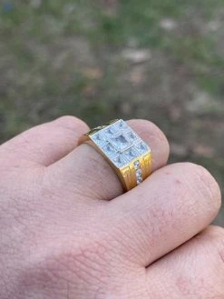 Mens REAL Solid 925 Sterling Silver 10k Gold Finish Iced Baguette Diamond Ring -Harlem Bling Shop italiano silver inc mens real solid 925 sterling silver 10k gold finish iced baguette diamond ring 74115.1664390161