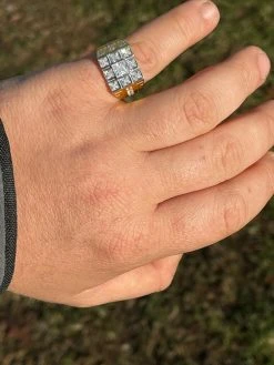 Mens REAL Solid 925 Sterling Silver 10k Gold Finish Iced Baguette Diamond Ring -Harlem Bling Shop italiano silver inc mens real solid 925 sterling silver 10k gold finish iced baguette diamond ring 90441.1664377025