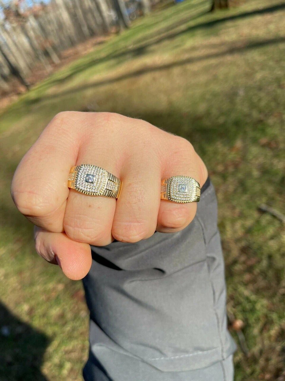 Men's Real Solid 925 Sterling Silver 14k Gold Finish Iced Pinky Ring Hip Hop 8 Men's Real Solid 925 Sterling Silver 14k Gold Finish Iced Pinky Ring Hip Hop - Image 6