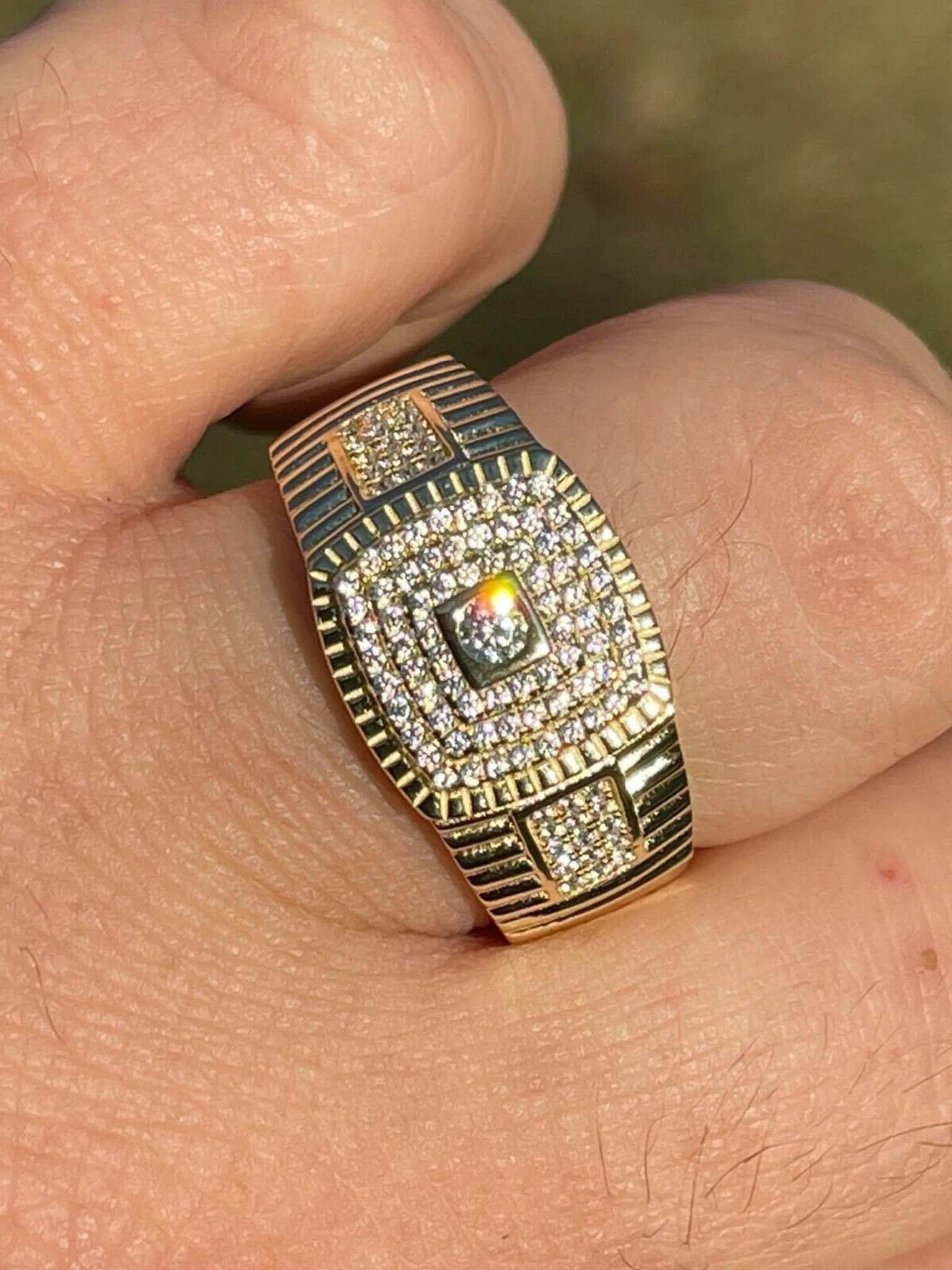 Men's Real Solid 925 Sterling Silver 14k Gold Finish Iced Pinky Ring Hip Hop 3 Men's Real Solid 925 Sterling Silver 14k Gold Finish Iced Pinky Ring Hip Hop