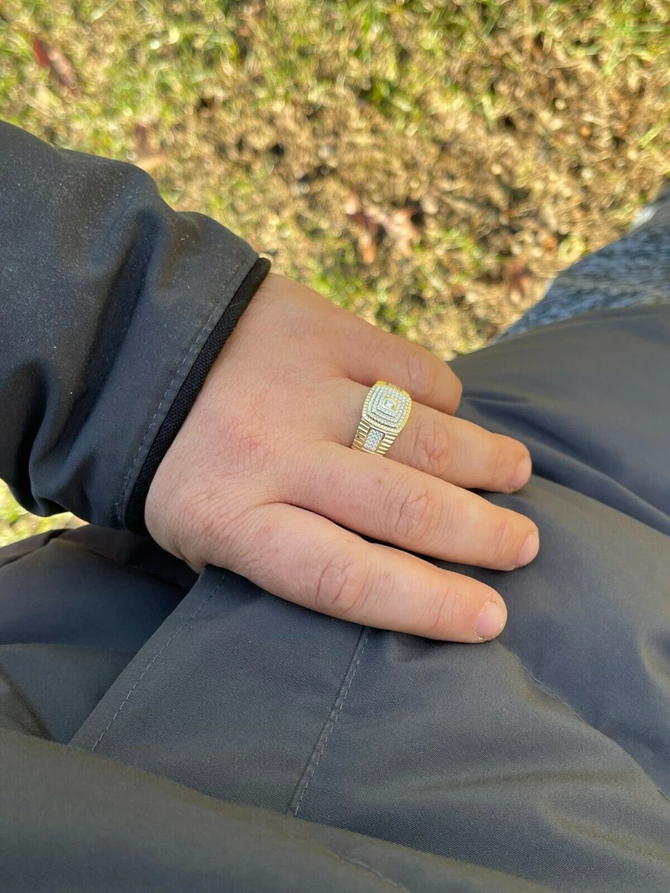 Men's Real Solid 925 Sterling Silver 14k Gold Finish Iced Pinky Ring Hip Hop 10 Men's Real Solid 925 Sterling Silver 14k Gold Finish Iced Pinky Ring Hip Hop - Image 8