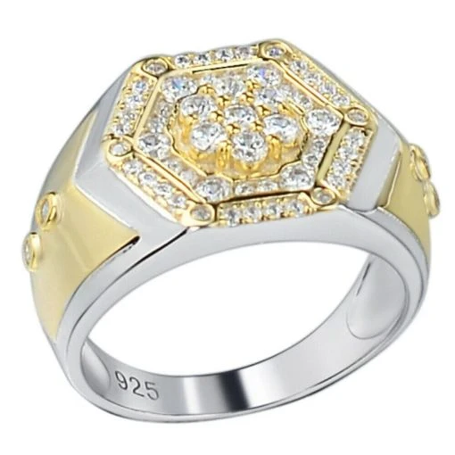 Mens Real Solid 925 Sterling Silver & 14k Gold Diamond RING Sz 6-13 ICED Hip Hop -Harlem Bling Shop italiano silver inc mens real solid 925 sterling silver and 14k gold diamond ring sz 6 13 iced hip hop 94558.1664398943