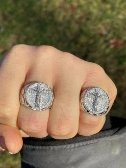 Men's Real Solid 925 Sterling Silver Iced Jesus Cross Nugget Ring Pinky Diamond -Harlem Bling Shop italiano silver inc mens real solid 925 sterling silver iced jesus cross nugget ring pinky diamond 69230.1664371943