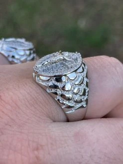 Men's Real Solid 925 Sterling Silver Iced Jesus Cross Nugget Ring Pinky Diamond -Harlem Bling Shop italiano silver inc mens real solid 925 sterling silver iced jesus cross nugget ring pinky diamond 88855.1664387067