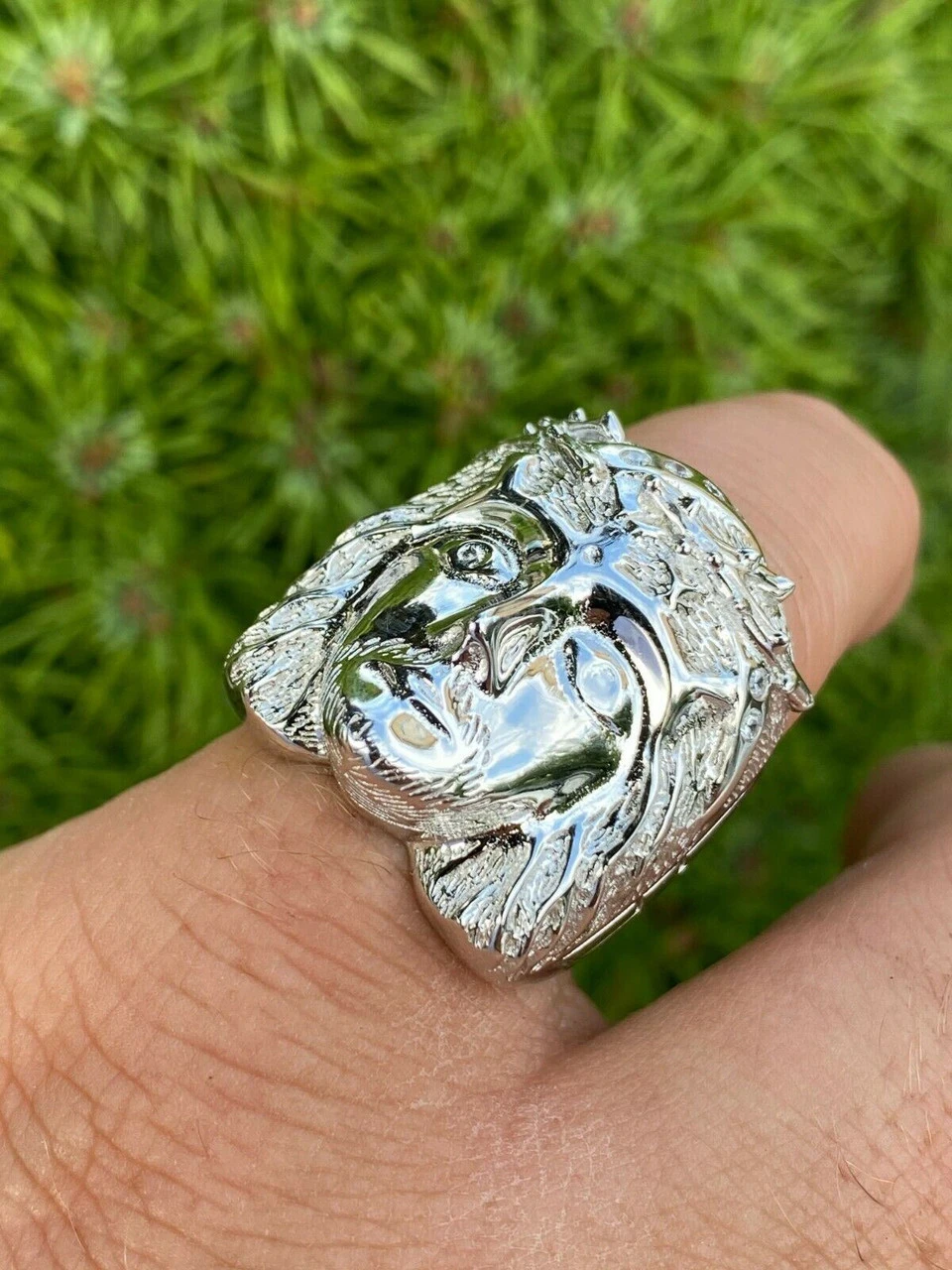 Mens Real Solid 925 Sterling Silver Jesus Face Ring Pinky Hip Hop Anillo Cz 7-13 5 Mens Real Solid 925 Sterling Silver Jesus Face Ring Pinky Hip Hop Anillo Cz 7-13 - Image 3