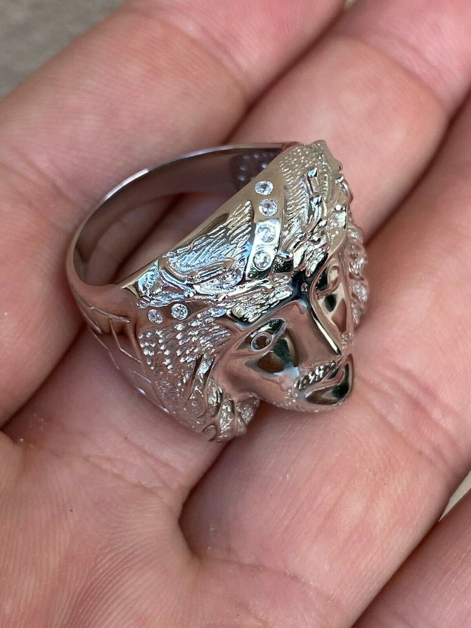 Mens Real Solid 925 Sterling Silver Jesus Face Ring Pinky Hip Hop Anillo Cz 7-13 12 Mens Real Solid 925 Sterling Silver Jesus Face Ring Pinky Hip Hop Anillo Cz 7-13 - Image 10