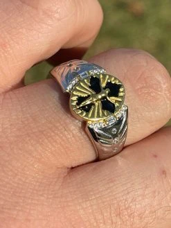 Mens Real Solid 925 Sterling Silver Jesus On Cross Ring 14k Gold & Enamel Finish -Harlem Bling Shop italiano silver inc mens real solid 925 sterling silver jesus on cross ring 14k gold and enamel finish 14042.1664395310