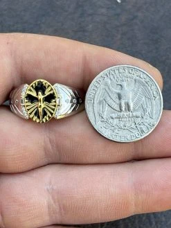 Mens Real Solid 925 Sterling Silver Jesus On Cross Ring 14k Gold & Enamel Finish -Harlem Bling Shop italiano silver inc mens real solid 925 sterling silver jesus on cross ring 14k gold and enamel finish 17634.1664383369