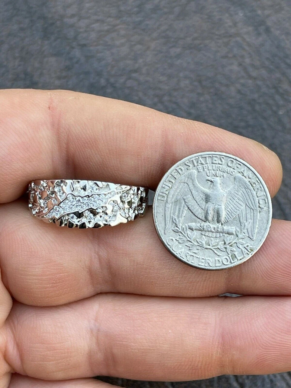Mens REAL Solid 925 Sterling Silver Nugget Band Ring W. Iced Diamond Claw Mark 19 Mens REAL Solid 925 Sterling Silver Nugget Band Ring W. Iced Diamond Claw Mark - Image 17