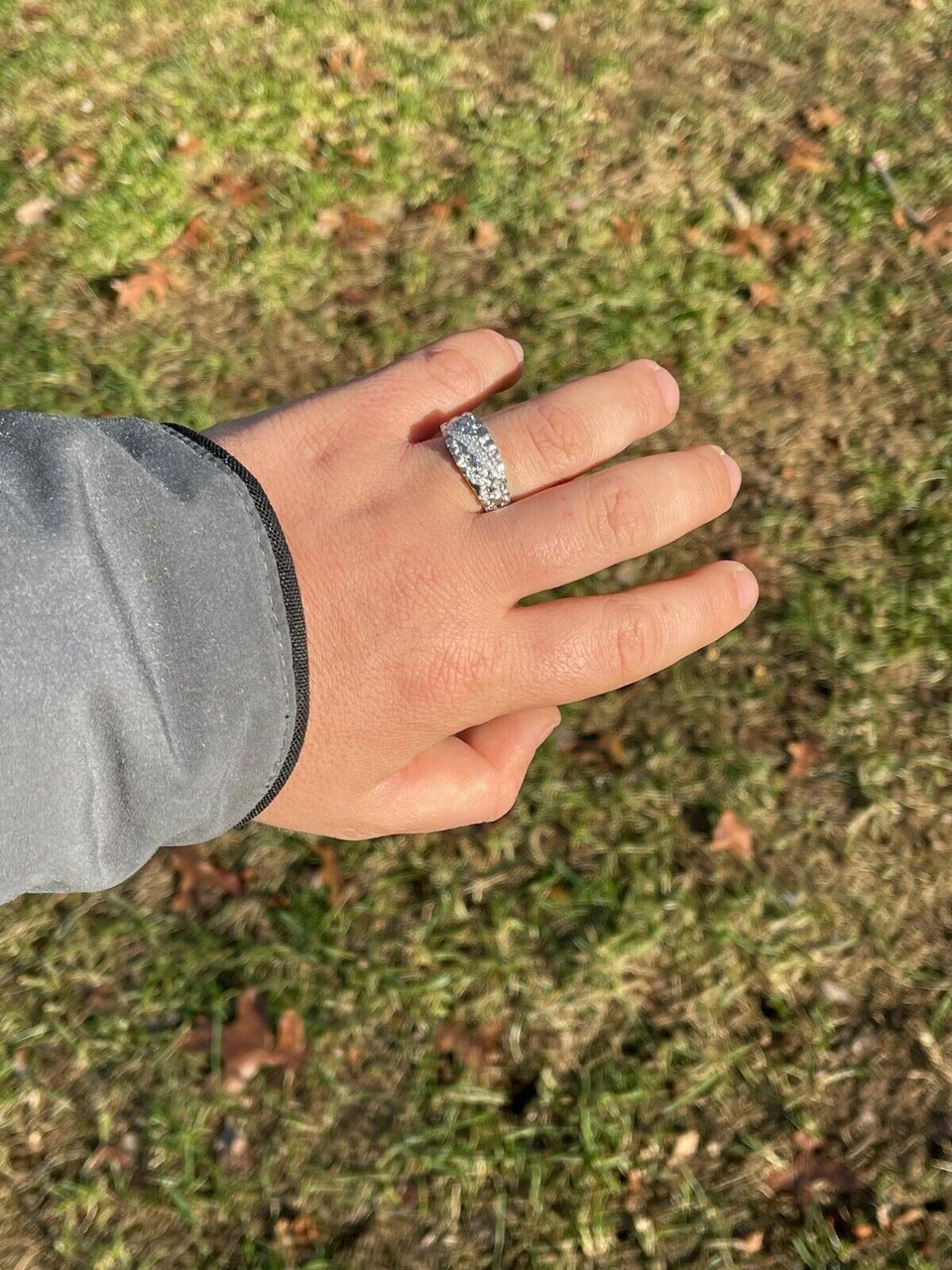 Mens REAL Solid 925 Sterling Silver Nugget Band Ring W. Iced Diamond Claw Mark 14 Mens REAL Solid 925 Sterling Silver Nugget Band Ring W. Iced Diamond Claw Mark - Image 12