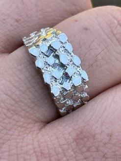 Mens REAL Solid 925 Sterling Silver Nugget Ring Iced Baguette Diamonds Sz 6-13