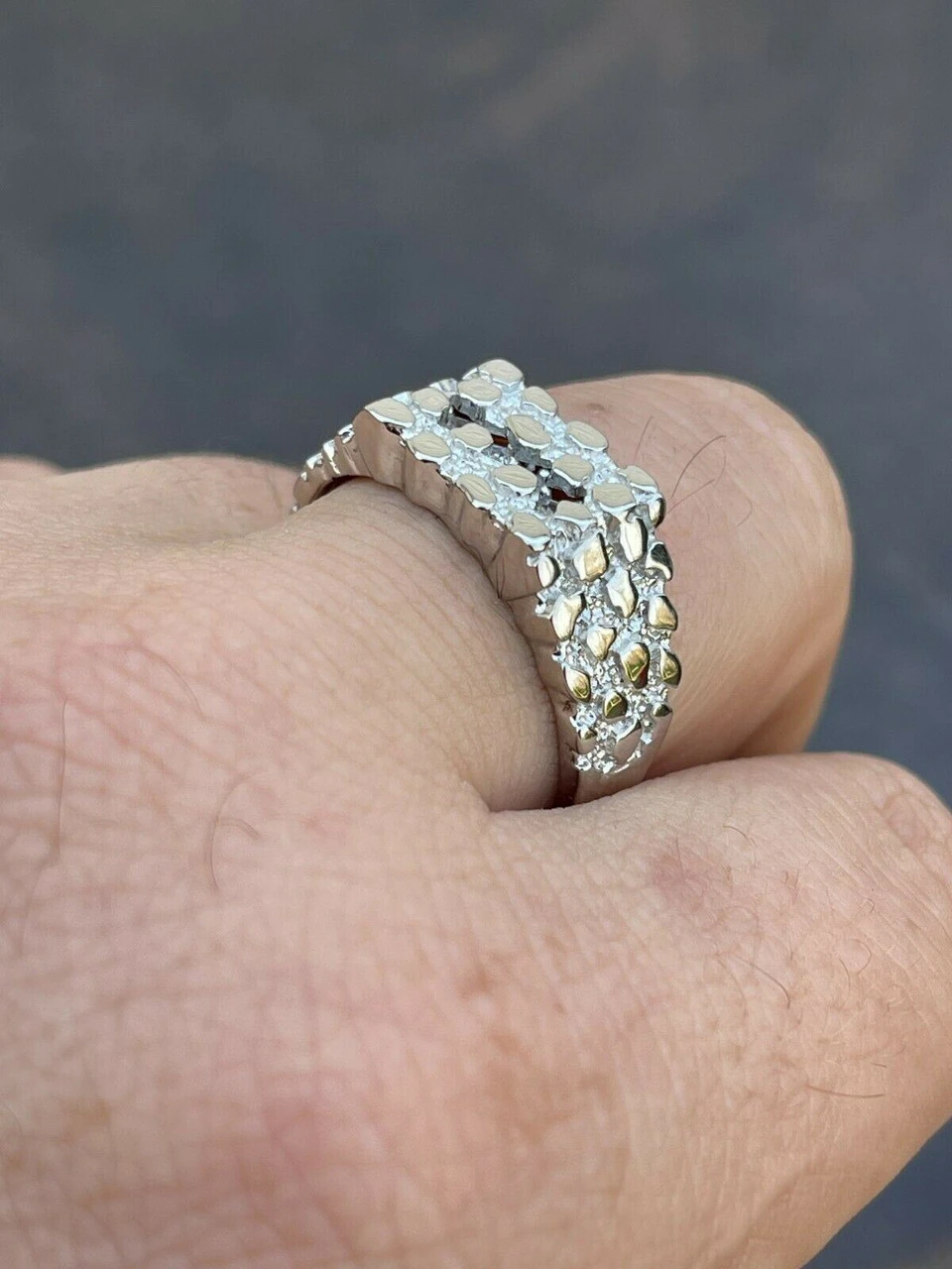 Mens REAL Solid 925 Sterling Silver Nugget Ring Iced Baguette Diamonds Sz 6-13 7 Mens REAL Solid 925 Sterling Silver Nugget Ring Iced Baguette Diamonds Sz 6-13 - Image 5