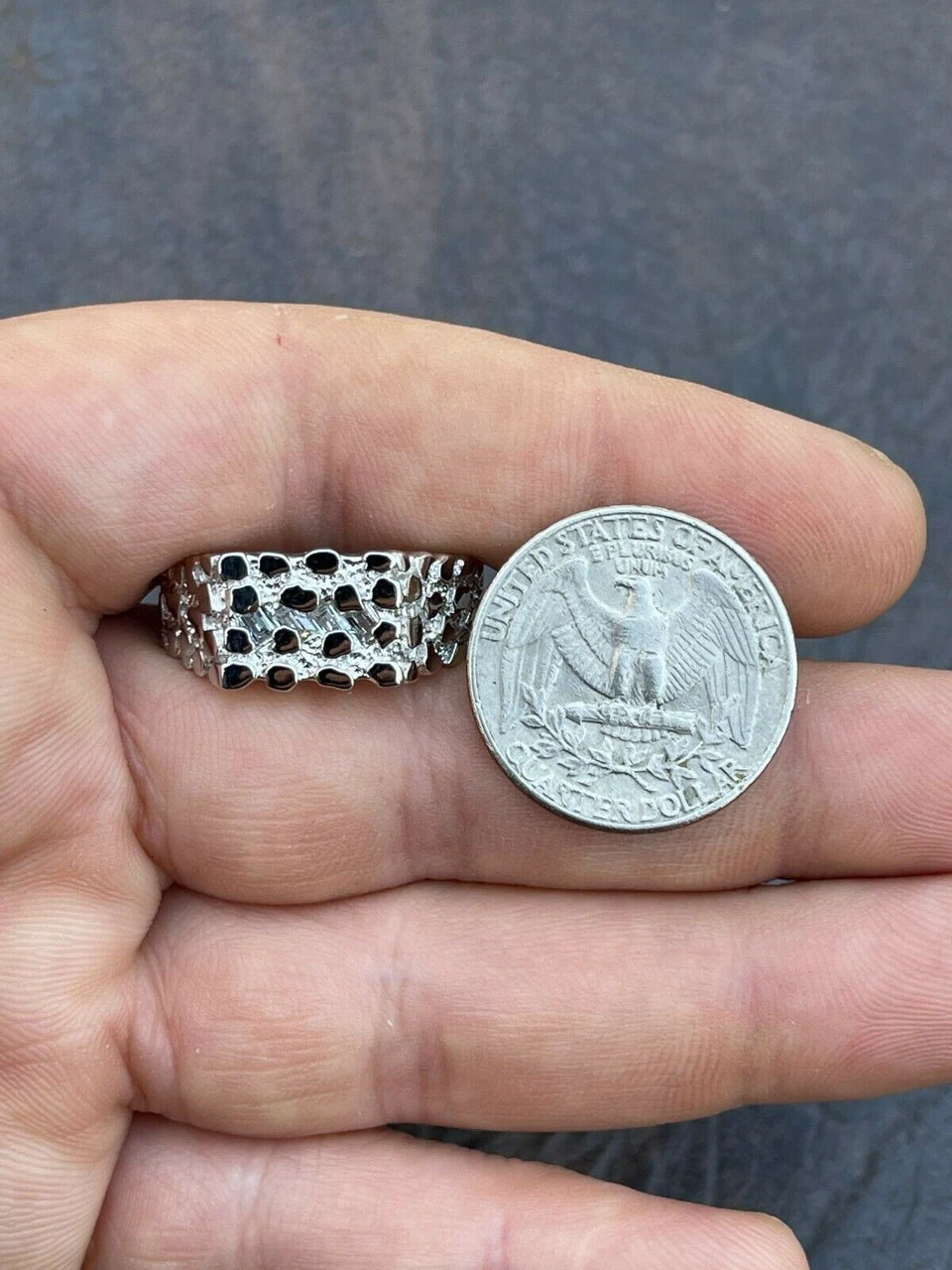 Mens REAL Solid 925 Sterling Silver Nugget Ring Iced Baguette Diamonds Sz 6-13 6 Mens REAL Solid 925 Sterling Silver Nugget Ring Iced Baguette Diamonds Sz 6-13 - Image 4