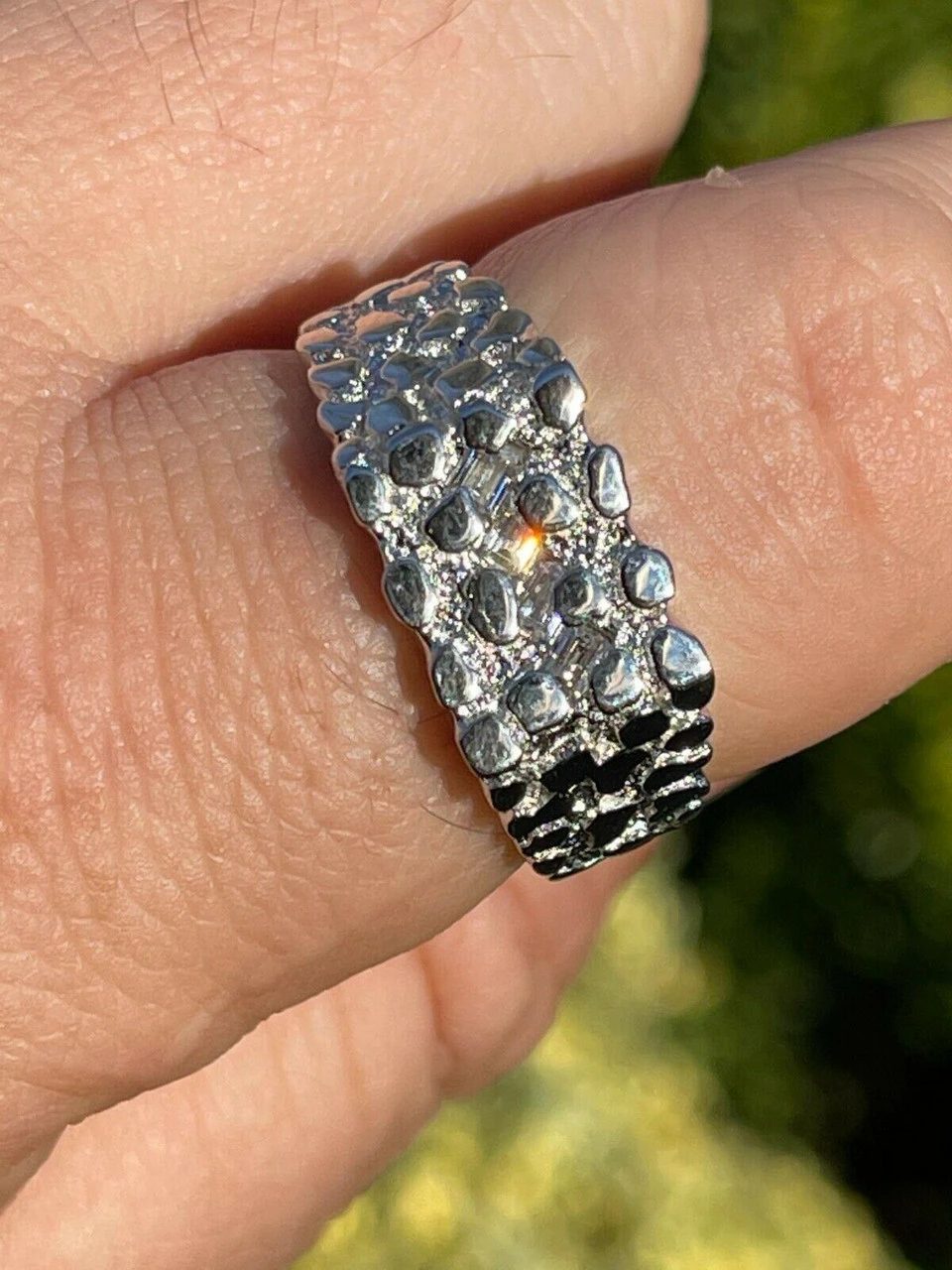 Mens REAL Solid 925 Sterling Silver Nugget Ring Iced Baguette Diamonds Sz 6-13 4 Mens REAL Solid 925 Sterling Silver Nugget Ring Iced Baguette Diamonds Sz 6-13 - Image 2
