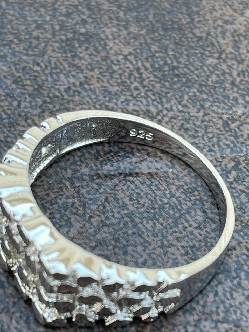 Mens REAL Solid 925 Sterling Silver Nugget Ring Iced Baguette Diamonds Sz 6-13 5 Mens REAL Solid 925 Sterling Silver Nugget Ring Iced Baguette Diamonds Sz 6-13 - Image 3