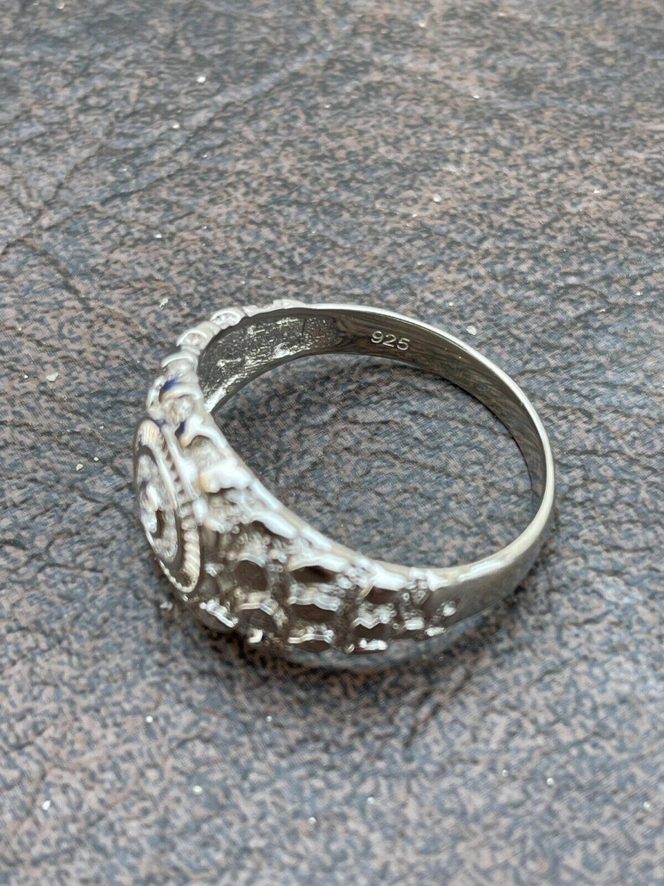 Mens REAL Solid 925 Sterling Silver Nugget Ring Solitaire Cluster Iced Diamonds 13 Mens REAL Solid 925 Sterling Silver Nugget Ring Solitaire Cluster Iced Diamonds - Image 11