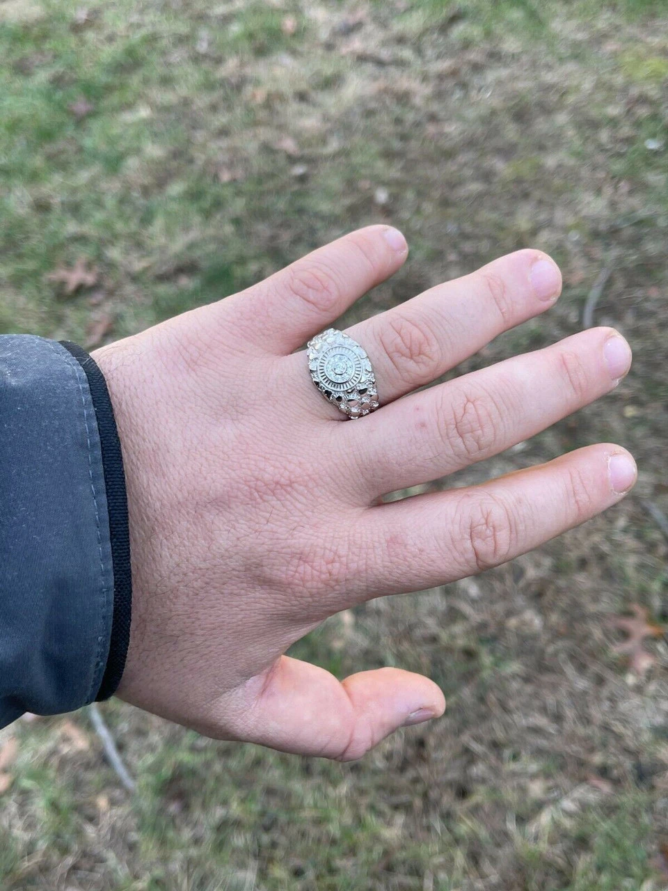Mens REAL Solid 925 Sterling Silver Nugget Ring Solitaire Cluster Iced Diamonds 12 Mens REAL Solid 925 Sterling Silver Nugget Ring Solitaire Cluster Iced Diamonds - Image 10